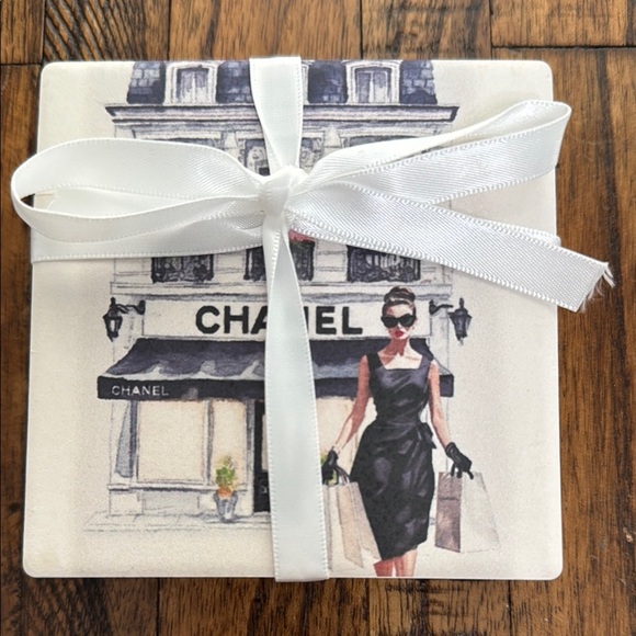 Amanda Greenwood licensed coasters set of 4 Chanel Dior Prada Tom Ford YSL NWT - Picture 3 of 14
